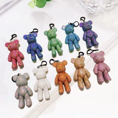 R-XYSK01-06 Diamond Violent Bear Key Chain Shiny Beads Jelly AB Resinstone DIY Cute Diamond Bear Keychain