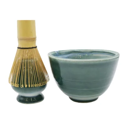 Custom High End Handmade Green Tea Matcha Tools Transmutation Glaze Dark Green Matcha Bowl Whisk Whip Holder Ceramic Matcha Set