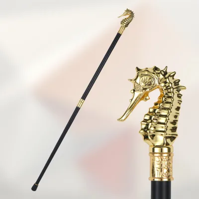 Shiny Golden Seahorse Head Walking Cane, Luxury Nautical Gentleman Stick Marine Cosplay Scepter Decorative Collectible Gift