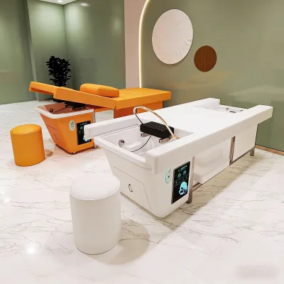 Electric Lift Massage Chair Beauty Salon Barber Shop Hair Salon Head Massage Foot Bath Integrated Spa Shampoo Chair Modern