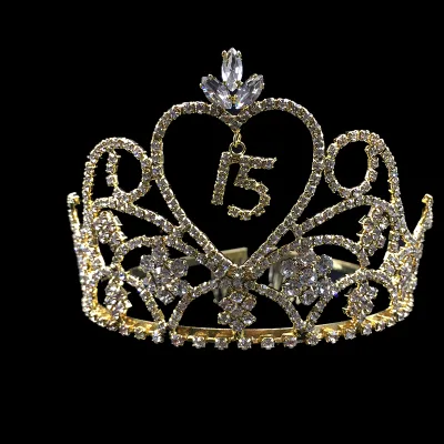 Party Colored Rhinestones Large Pageant Princess Crown Little Girls Number Fifteen 15 Birthday Party Tiara