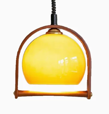 Antique Glass Telescopic Chandelier Grapefruit Retro Solid Wood Wabi-sabi Style Small Pendant Light
