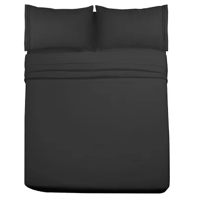 Hot Sale 1800 Thread Count Microfiber Bed Sheet Set Super Soft Brushed 1800 Embroidery Solid Pattern Polyester Filled for Home