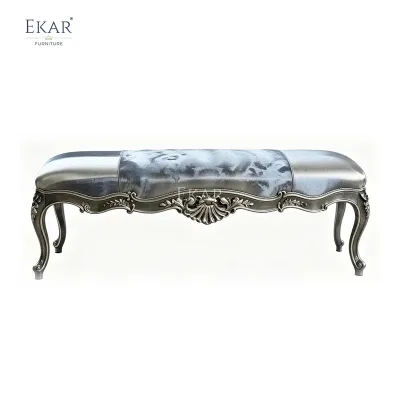 EKAR Classic French Rococo Bed End Bench with Gilded Frame