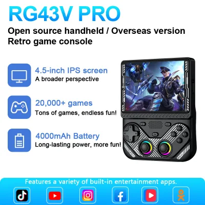 AISLPC RG43V Pro New Portable Open-Source Retro Handheld Console 4.5inch Screen RK3562 Chip Dual-System 128GB Wi-Fi