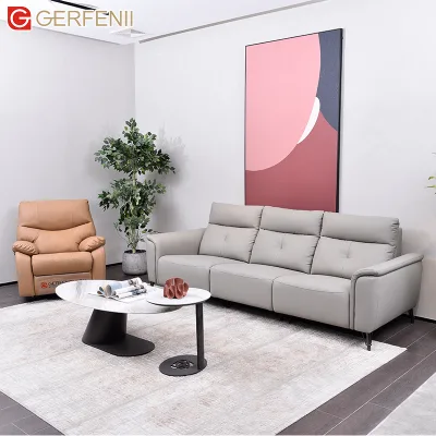 Custom Luxury Genuine Leather Sectional Sofa Electric Recliner Sofa With Hign Density Sponge