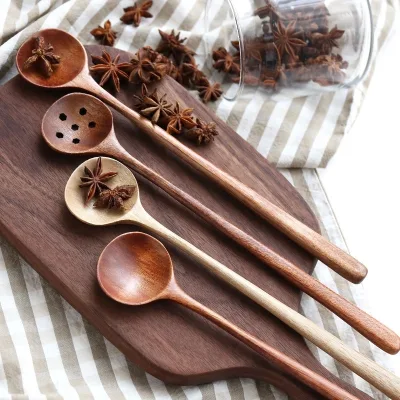 Japanese Classic Design Long Handle Wooden Spoon for Home Use and Parties Condiment/Sauce/Soup Spoon