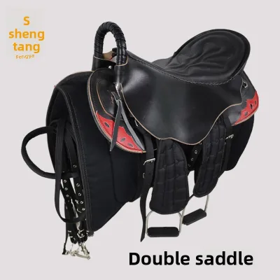 Double Saddle Full Set Accessories Pure Cowhide Leather Tourists Equestrian Horse Riding Saddle