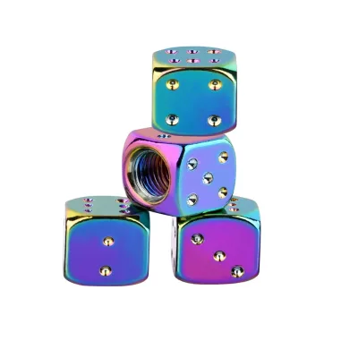 Creative Rainbow Color Colorful Dice Style Aluminum Alloy Tyre Tire Valve Caps