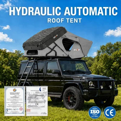 ENJOIN Black-Brown Hard Aluminum Truck Top Roof Tent with Two Bedrooms Four-season Quick Automatic Opening for Camping