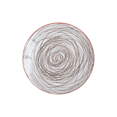 Stunning Brown Chaotic Line Patterned Dinnerware with Red Rim Suited for Abstract Aesthetics