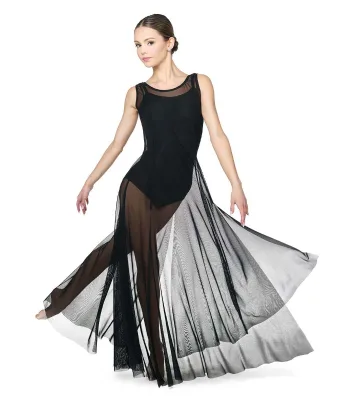 Sleeveless Mesh Overlay Long Dance Dress Lyrical Contemporary Costume Split Flowing Skirt Stage Competition Performance Wear