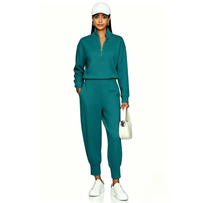 2026 New Foreign Trade Women's Clothing Autumn Winter Hot Selling Solid Color Stand Collar Zipper Long Sleeved Sweatshirt Casual