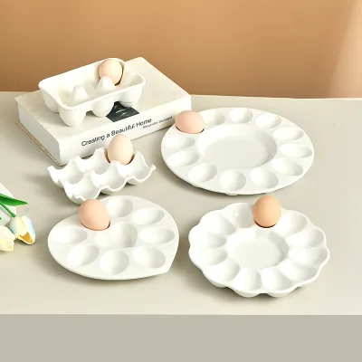 Customized Egg Storage Container Deviled Egg Platter Cup Holders Ceramic Egg Tray for Refrigerator