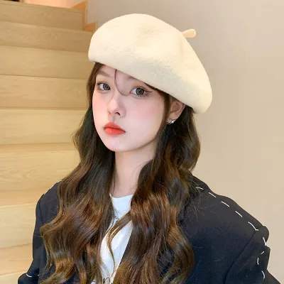 HT-1948 High Quality Wool Beret Versatile Big Head Wool Painter Bud Hat Beret Hat for Women Beret Hat for Women French Style