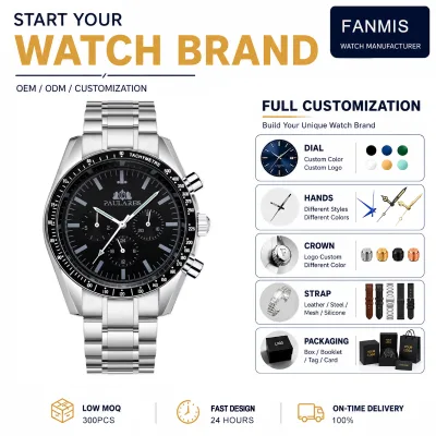 Customizable Luxury Men's Watches Waterproof Automatic Mechanical Date Month Steel Luminous Multifunctional Chronograph Watch