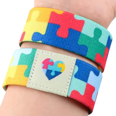 Autism Awareness Puzzle Bracelet for Women Armband Sport Wristband Elastic Bangle Bracelets