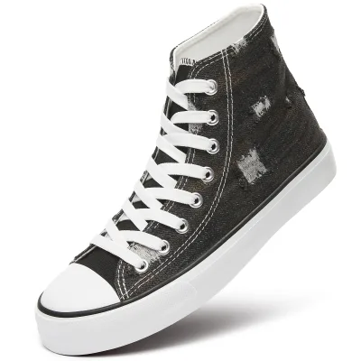 Wholesale Fashion Customized logo Ripped Denim Walking Tennis Custom High Top Canvas Shoes for Men Women New Style