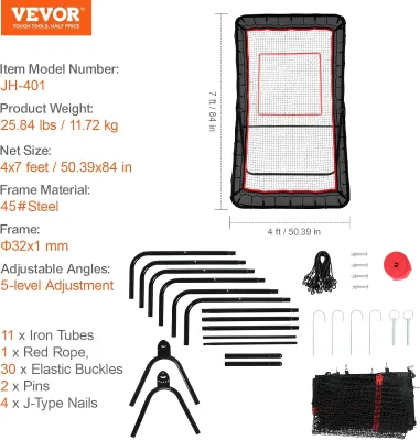Steel Frame Backstop Nylon Netting Practice Shooting Catching Reacting Lacrosse Rebounder