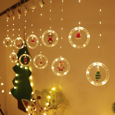 Indoor Ornaments Christmas String Lights Christmas Santa Claus Cartoon Cute Led Lights Room Window Home Holiday Party Decor
