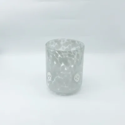 Custom Handmade Transparent Glass Candle Jar with Gray Spots for Home Decor