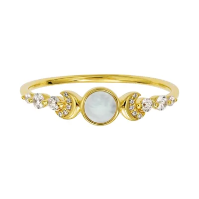 Gemnel 925 Sterling Silver 18k Gold Vermeil 0.1 Microns Mother of Pearl Galaxy CZ Moon Rings