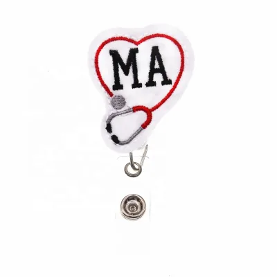 Medical MA Stethoscope Felt Badge Reel Card Holder Heart-Shaped Accessory for Nurses Perfect Gift