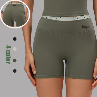 Dotted Printed Color Blocking High Waist Yoga Shorts v Back Hip Lift Women Yoga Shorts