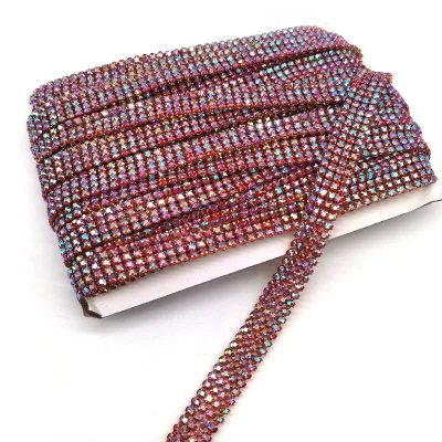 Miami Carnival Clothing Accessories Supplier Diamante Red ab Rhinestone Flexible Aluminum Mesh Trim