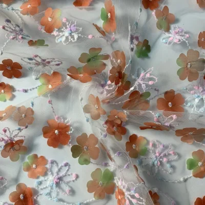 Personalized Wholesale Price 100% Polyester 3D Dubai Lace Embroidery Fabric for Wedding Dress