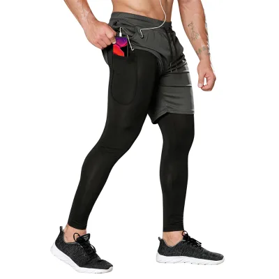Custom Men's 2 in 1 Gym Fitness Shorts with Pocket Polyester Quick Dry Running  Sweat Wicking Sports Leggings