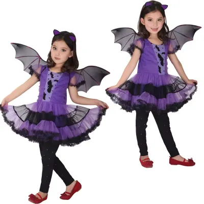 Bat Halloween Costume Witch Cosplay Costume Tutu Dress Set Low Price Hot Sale Dress With Wings Bat