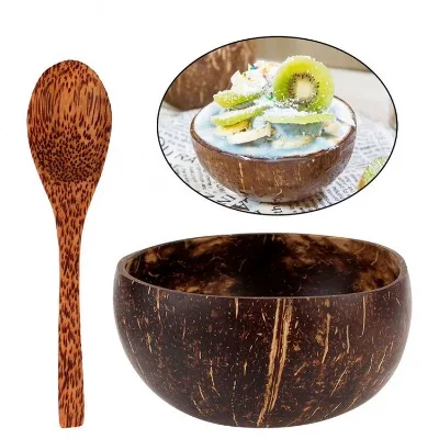 Reusable Wooden Coconut Shells Bowls Wood Fruit Mixing Salad Bowl Eco-Friendly Wholesale Decoration Natural Handmade Carved