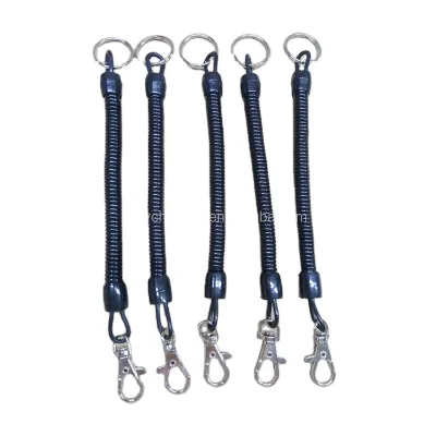 Custom 16cm Long PU Anti-theft Black Spiral Coil Elastic Spring Cord Keychain for Collecting Keys Hanging Mobile Phone