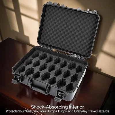 High Quality Hard Plastic Custom Watch Storage Case Flat Travel Box Protective Waterproof Watch Carrying Boxes & Cases with Foam