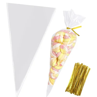 Hot Sales Best Quality Opp Cellophane Bag Sweet Triangle Cone Poly Bag Plastic Food Package for Candy Popcorn