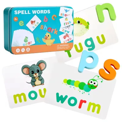 New Alphabet Abc Learning Educational Toys Wooden Puzzle Flash Cards Preschool Activity Letter Spelling Game For Kids Toddlers
