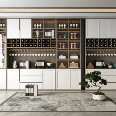 Custom Size Minimalist Whole House Wall Mounted Wine Rack Cabinet Large Capacity Liquor Storage Bar Unit for Villa Home Bar