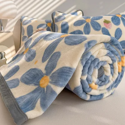 Thickened Milk-Fiber Coral-Fleece Flannel Sofa Throw Blanket Office Nap Air-Conditioning Gift-Sized Small Japanese Style Plants