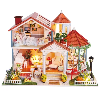 3d Wooden Miniature Assembled Furniture Dollhouse Birthday Gift Doll House Kit Wooden Miniature Houses with Music PVC Color Box
