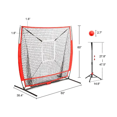 Baseball Pitching Net 5x5FT Strike Zone Steel Frame Polyester Net Pitching Batting Practice Coach Carry Bag