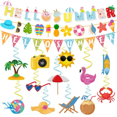 Hawaiian Ocean Beach Party Combination Set Summer Holiday Party Decoration Flag Hanging Set