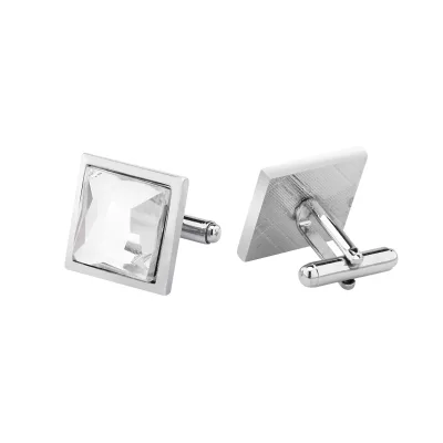 Daili Wholesale Square Multi-Cut White Rhinestone Brass Cuff Links High Polished Silver Finish Gentleman Party Suit Jewelry