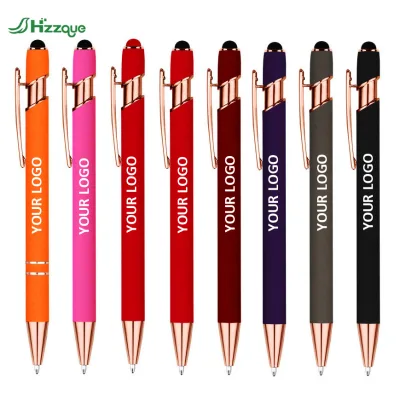 2-in-1 Metal Ballpoint Pen with Stylus Tip Multicolor Soft Rubber Rose Gold Pens for Touch Screens School Office and Coworkers