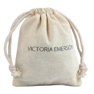 Customized Size Eco Friendly Organic Cotton Pouch Double Drawstring Bag Reusable Mini Cotton Muslin Bags