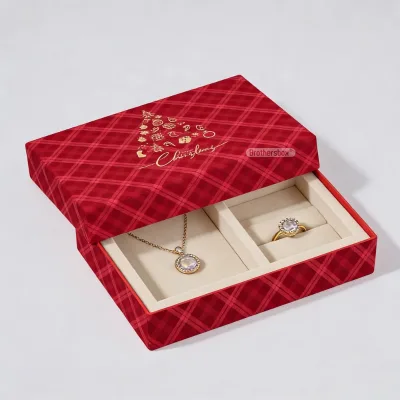 Luxurious Custom Christmas Ring & Necklace Jewelry Gift Lid and Base Box Eco-Friendly Cardboard Two-Piece Box