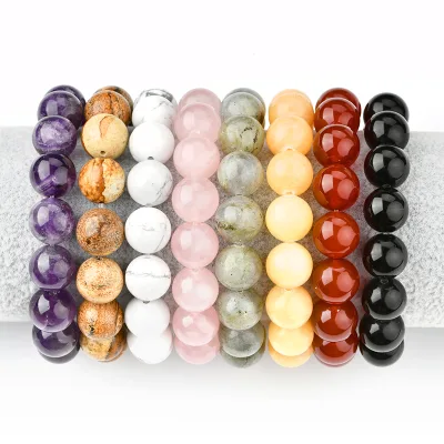 Natural Elastic String Adjustable Charka Crystal Bead Natural Stone Bracelet 12Mm