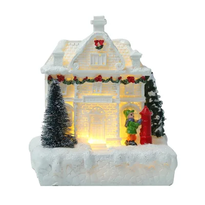 Custom Christmas White Resin Small House Decoration Resin Christmas White Village House Led Lights Table Decor Souvenir Gift