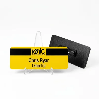 Laser Engraved Plated Metal Yellow/Black Employee Name Badges Pin Back Personalized Corporate ID Tags Badge Plate