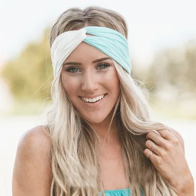 Wholesale Boho Elastic Headband Stitching Color Cross Knot Headbands for Women